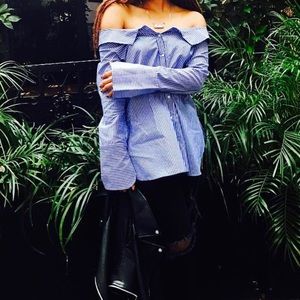 Zara Rihanna inspired off the shoulder button down